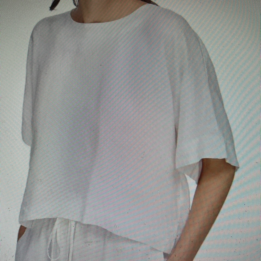 DKNY Pure White Linen Short Sleeve Blouse